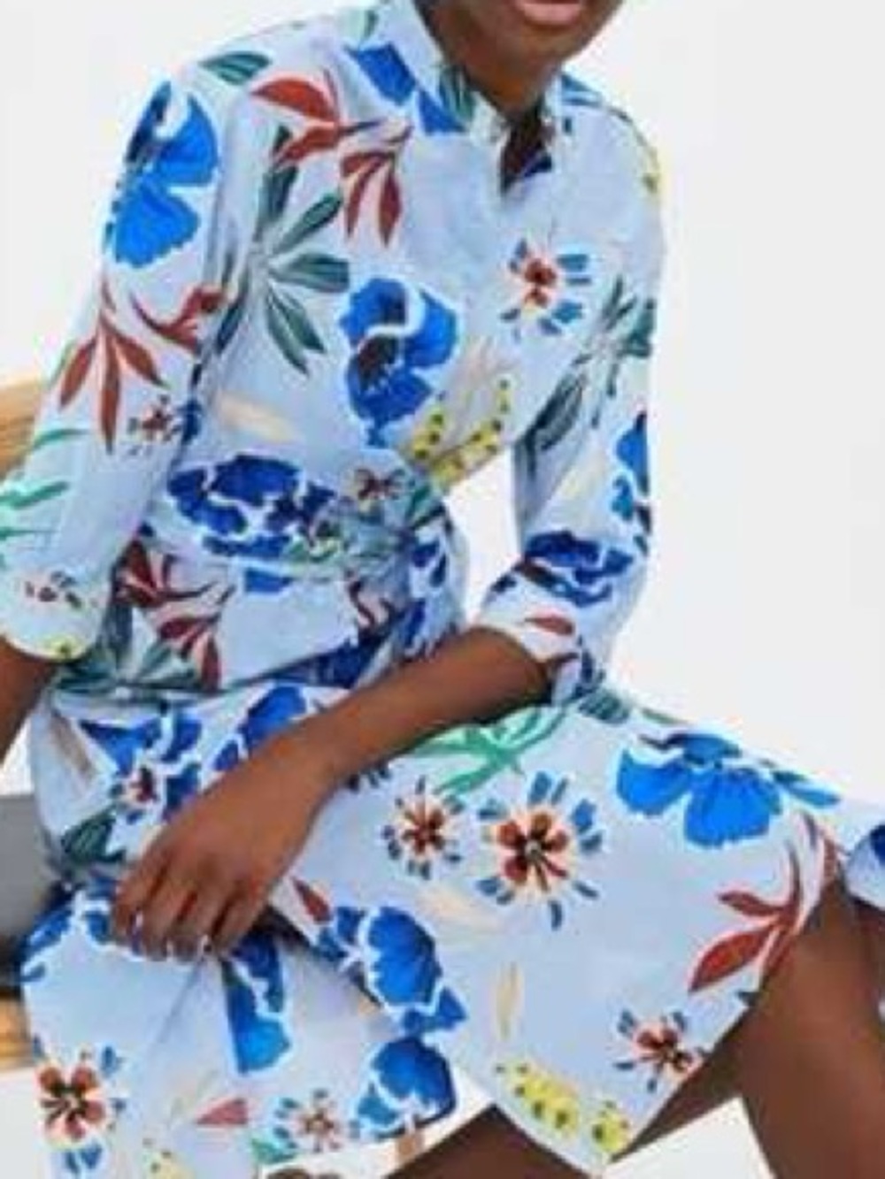 Floral Blue Tie-Waist Midi Dress - Picture 8 of 9